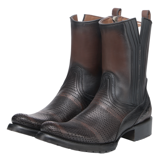 Cuadra Men's Chocolate Laser & Woven Zip Up Leather Boots CU942
