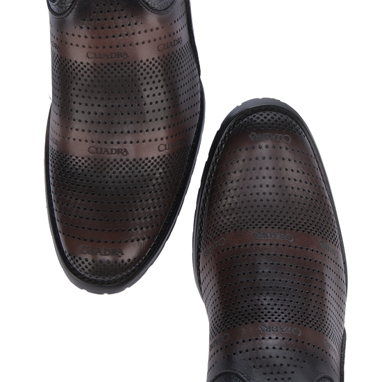 Cuadra Men's Chocolate Laser & Woven Zip Up Leather Boots CU942