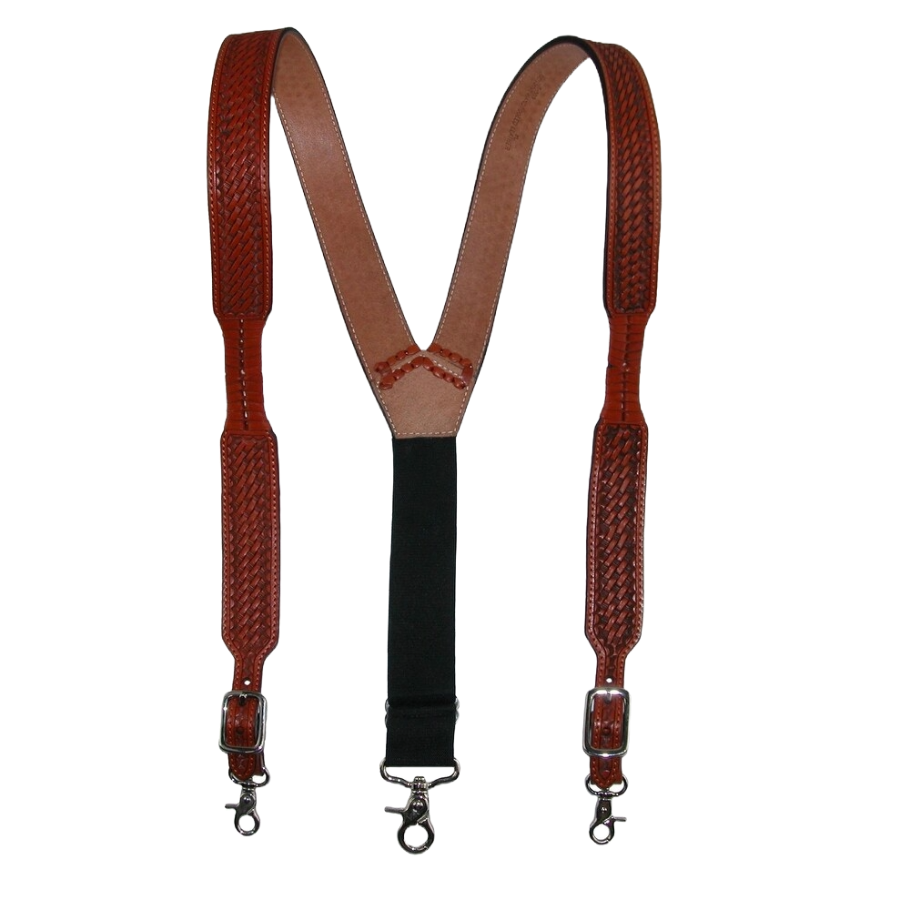 3D Western Men's Basket Weave Brown Leather Suspenders DS503LG