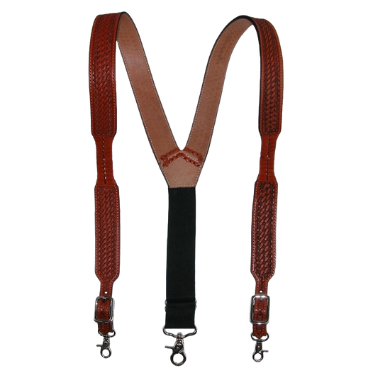 3D Western Men's Basket Weave Brown Leather Suspenders DS503LG