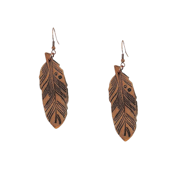 Blazin Roxx® Leather Brown Feather Earrings 30951