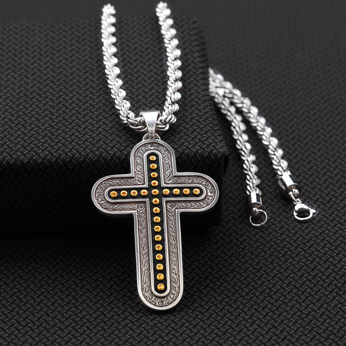 Twister Men's Antique Silver Cross Pendant Chain Necklace 32144