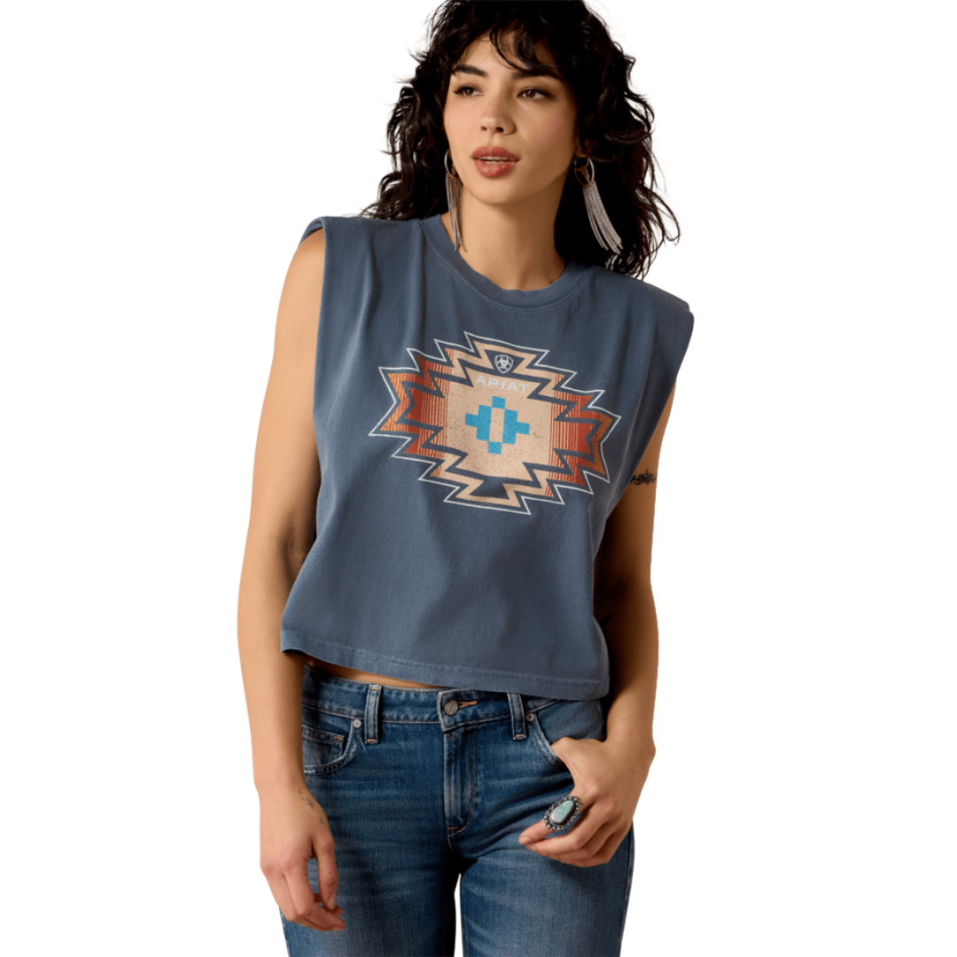 Ariat Ladies Lakeside Geo Faded Navy T-Shirt 10082167