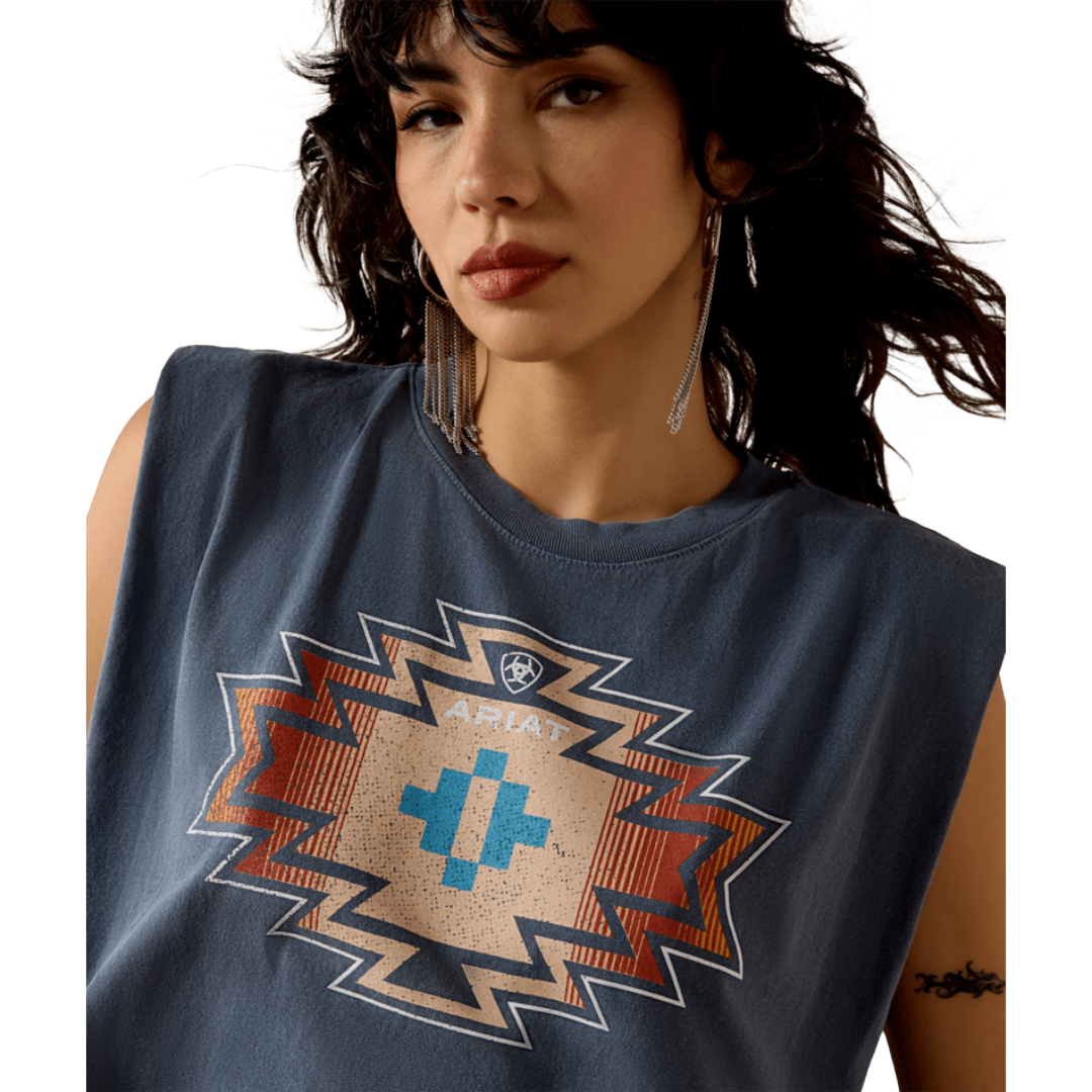 Ariat Ladies Lakeside Geo Faded Navy T-Shirt 10082167