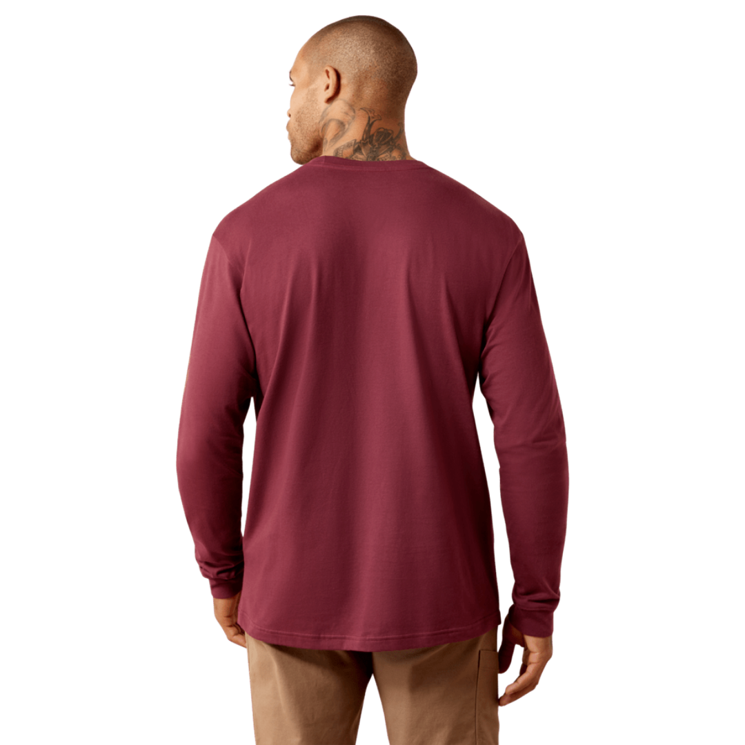 Ariat Men's Rebar Cotton Strong Burgundy Standard Logo Pocket T-Shirt 10079074