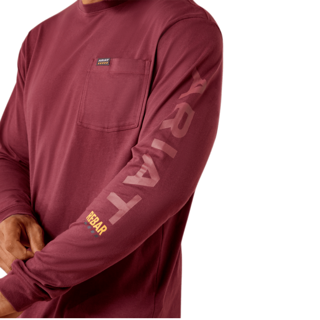 Ariat Men's Rebar Cotton Strong Burgundy Standard Logo Pocket T-Shirt 10079074