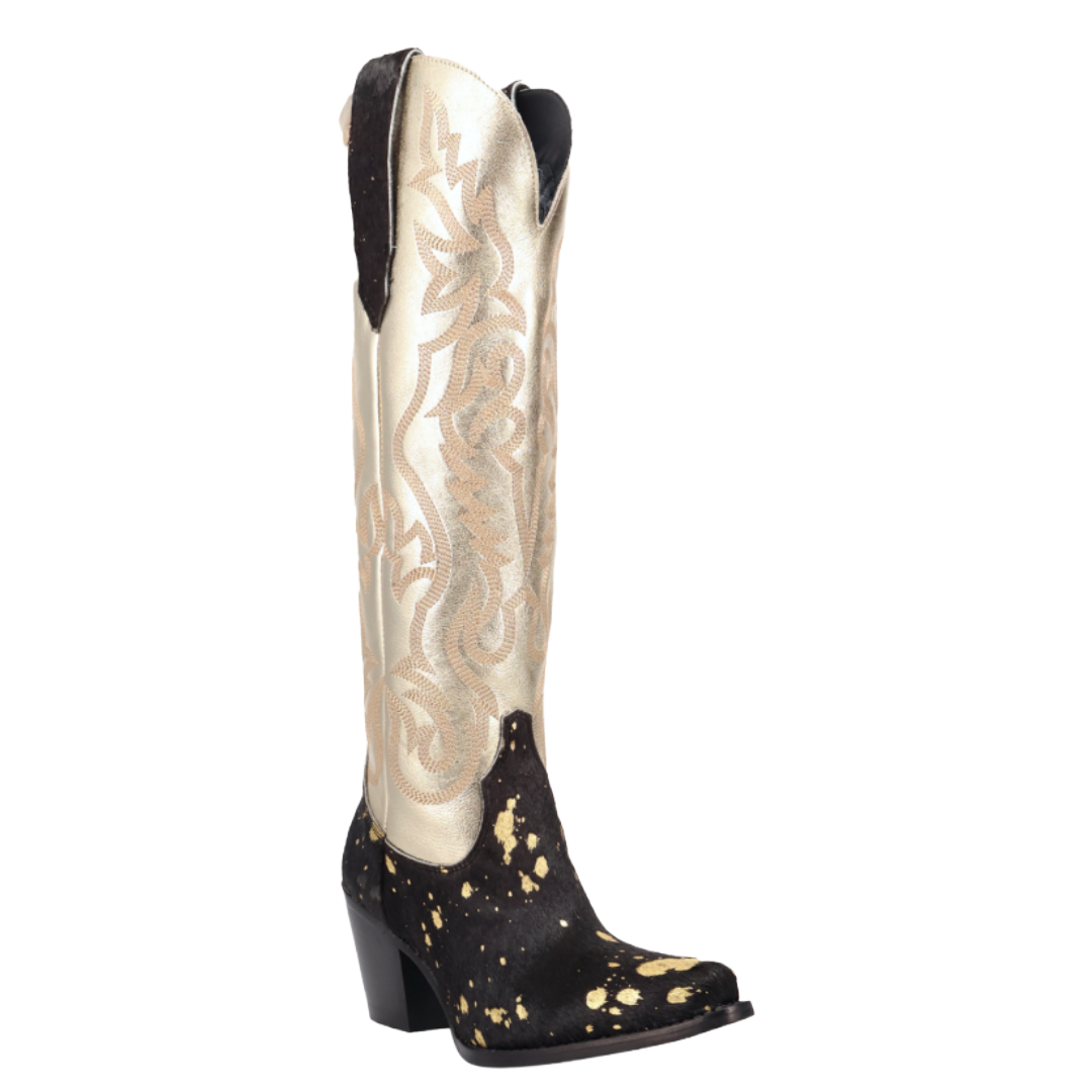Dingo Ladies Take No Bull Black Calf Hair Leather Tall Western Boot DI2375-BK