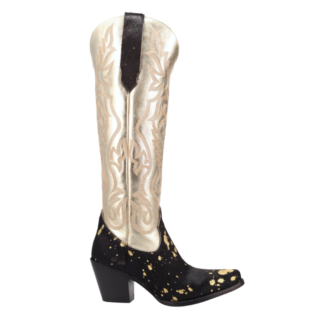 Dingo Ladies Take No Bull Black Calf Hair Leather Tall Western Boot DI2375-BK