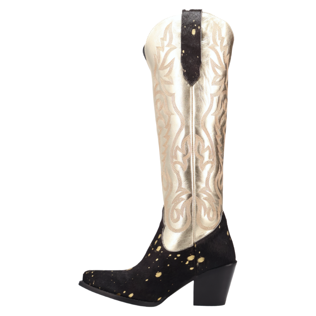 Dingo Ladies Take No Bull Black Calf Hair Leather Tall Western Boot DI2375-BK
