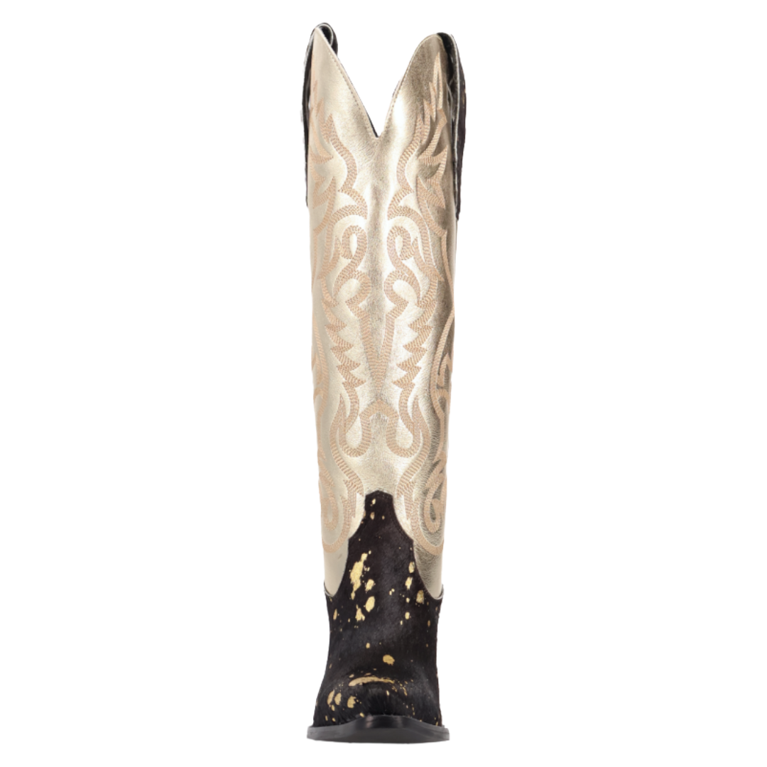 Dingo Ladies Take No Bull Black Calf Hair Leather Tall Western Boot DI2375-BK