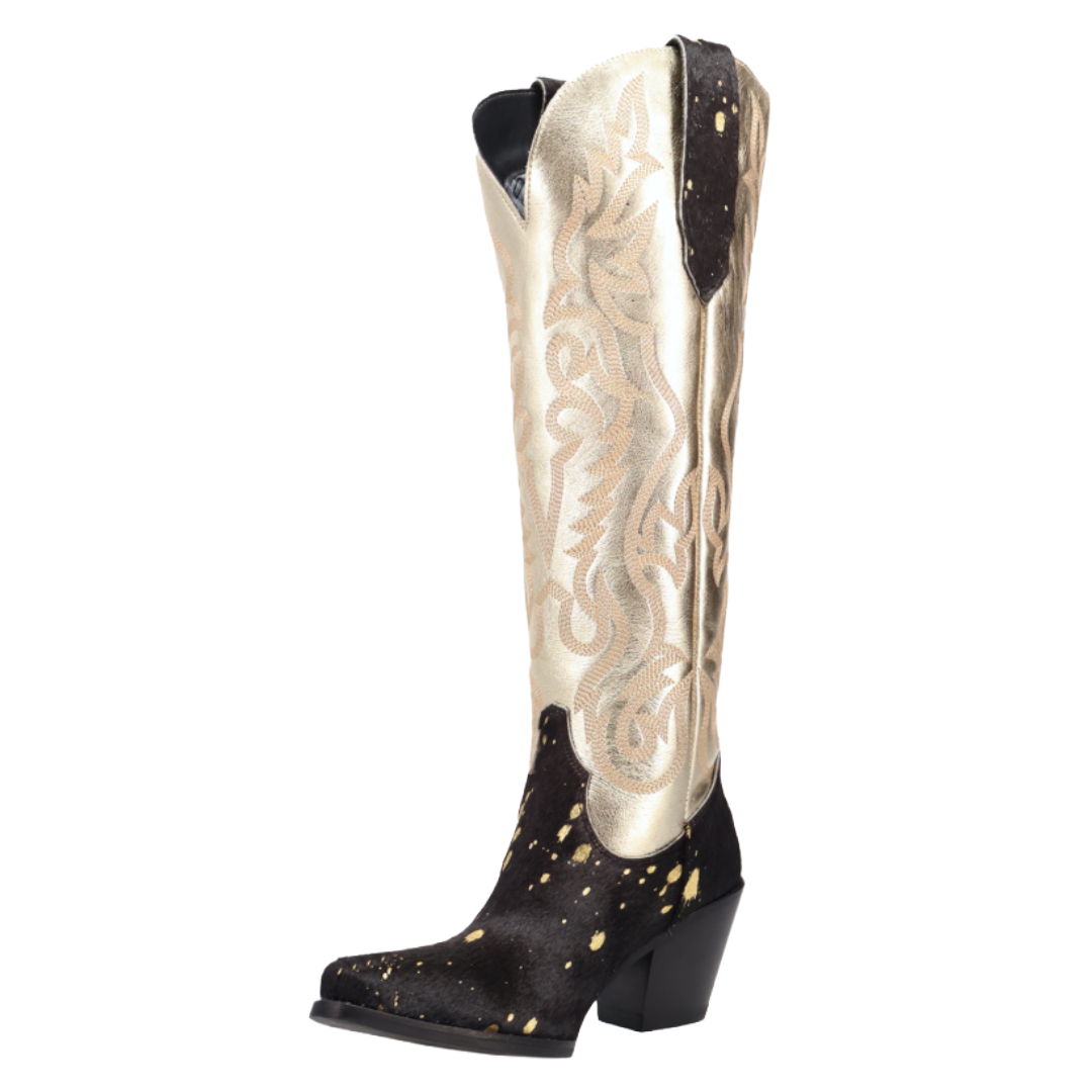 Dingo Ladies Take No Bull Black Calf Hair Leather Tall Western Boot DI2375-BK