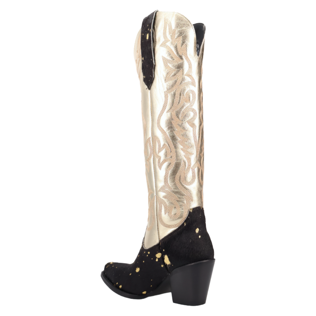 Dingo Ladies Take No Bull Black Calf Hair Leather Tall Western Boot DI2375-BK