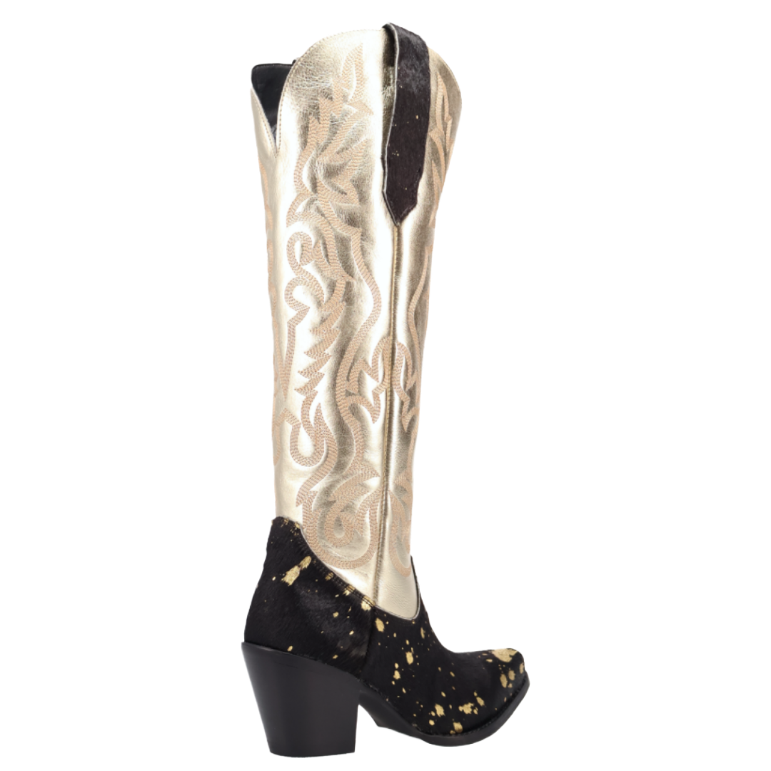 Dingo Ladies Take No Bull Black Calf Hair Leather Tall Western Boot DI2375-BK