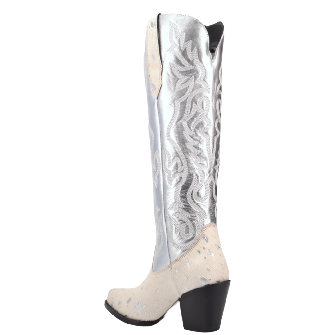 Dingo Ladies Take No Bull White Calf Hair Leather Tall Western Boot DI2375-WH