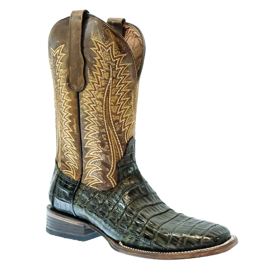 Circle G Men's Olive Green/Ocher Caiman Wide Square Toe Boots L6054