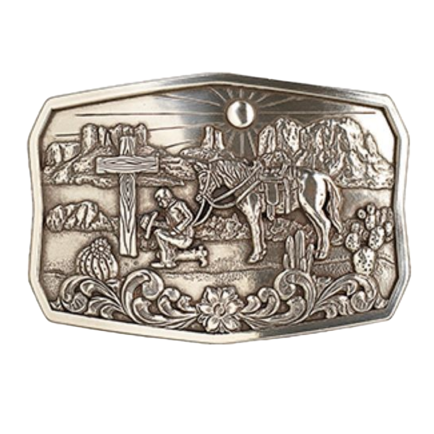 Nocona Men's Cactus & Praying Cowboy Silver Rectangle Buckle 37909