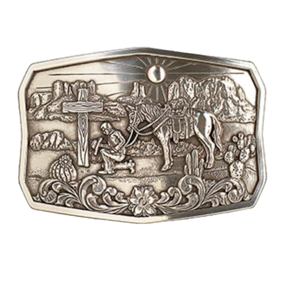 Nocona Men's Cactus & Praying Cowboy Silver Rectangle Buckle 37909