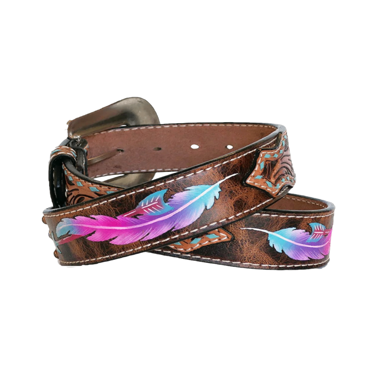 Angel Ranch Ladies Tooled Tab Feathered Arrow Brown Belt D140001308