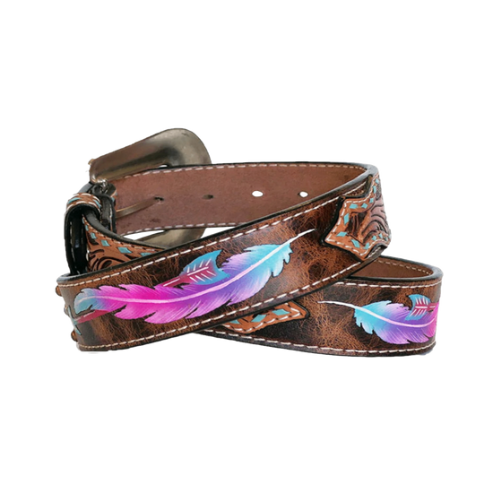 Angel Ranch Ladies Tooled Tab Feathered Arrow Brown Belt D140001308