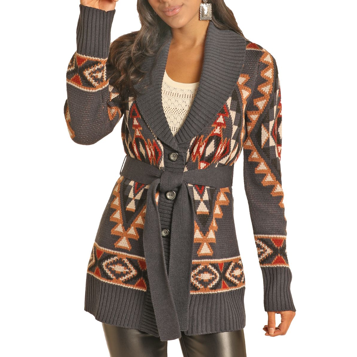 Aztec Robe Powder River Ladies Navy Aztec Robe Cardigan DW95C04143-42