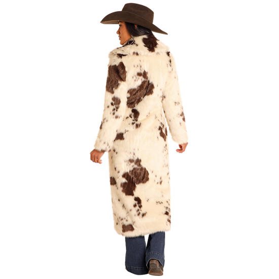 Powder River Outfitters Ladies Cow Print Long Fur Coat DW92C04155