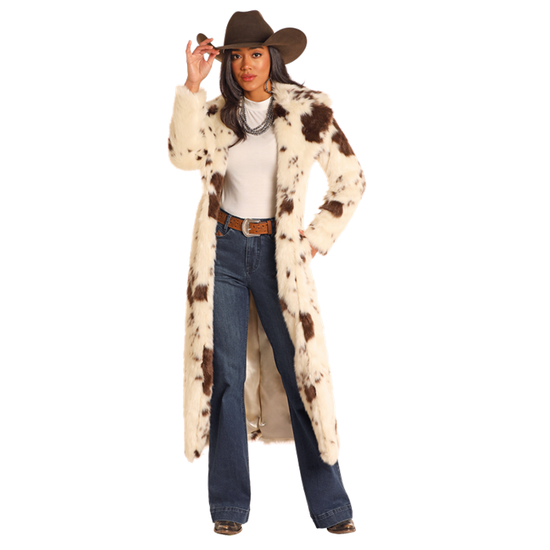 Powder River Outfitters Ladies Cow Print Long Fur Coat DW92C04155