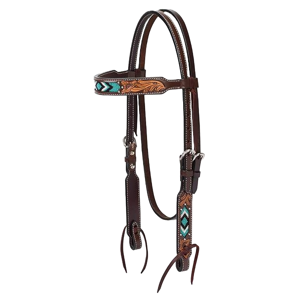 Weaver Turquoise Cross Turquoise Beaded Browband Headstall