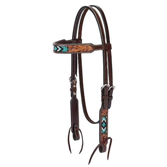 Weaver Turquoise Cross Turquoise Beaded Browband Headstall