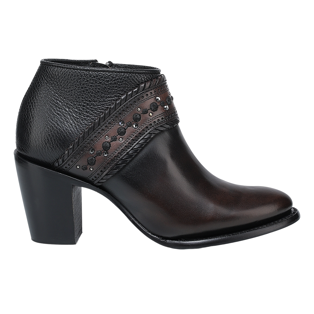 Cuadra Ladies Studs & Laser Chocolate & Black Zipper Boots CU963