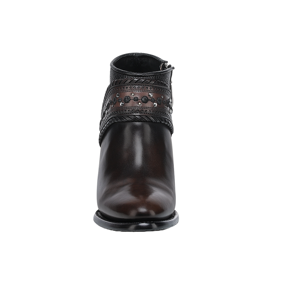 Cuadra Ladies Studs & Laser Chocolate & Black Zipper Boots CU963