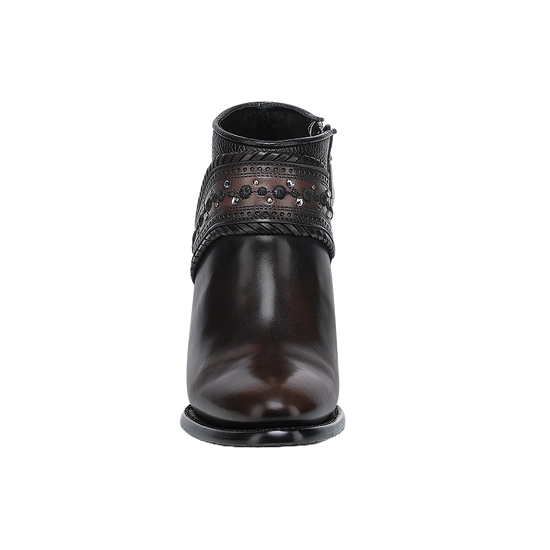 Cuadra Ladies Studs & Laser Chocolate & Black Zipper Boots CU963
