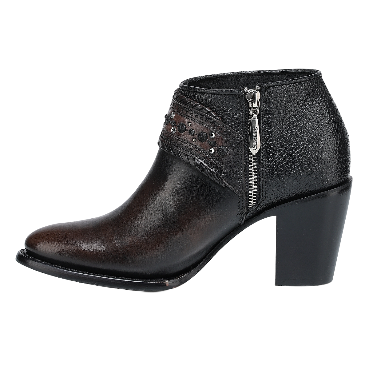 Cuadra Ladies Studs & Laser Chocolate & Black Zipper Boots CU963