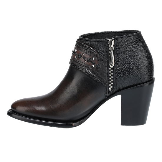 Cuadra Ladies Studs & Laser Chocolate & Black Zipper Boots CU963