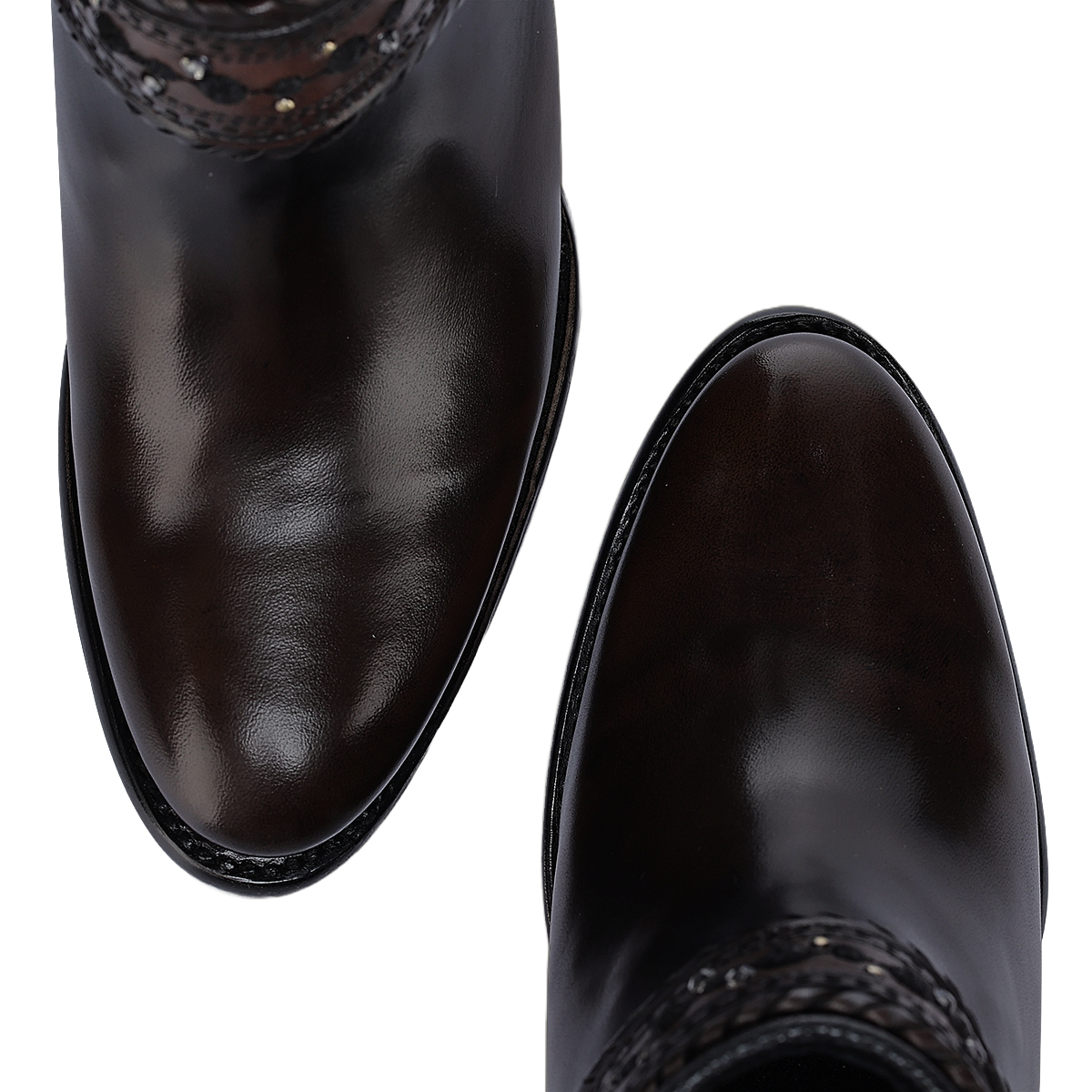 Cuadra Ladies Studs & Laser Chocolate & Black Zipper Boots CU963