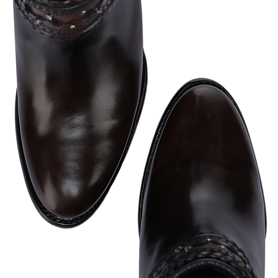 Cuadra Ladies Studs & Laser Chocolate & Black Zipper Boots CU963