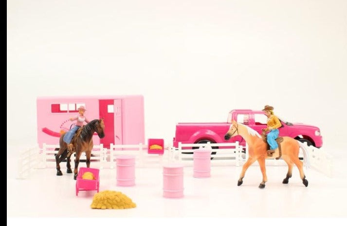 M&F Children's Rodeo Pink Truck Trailer and Horse Toy Set 50644