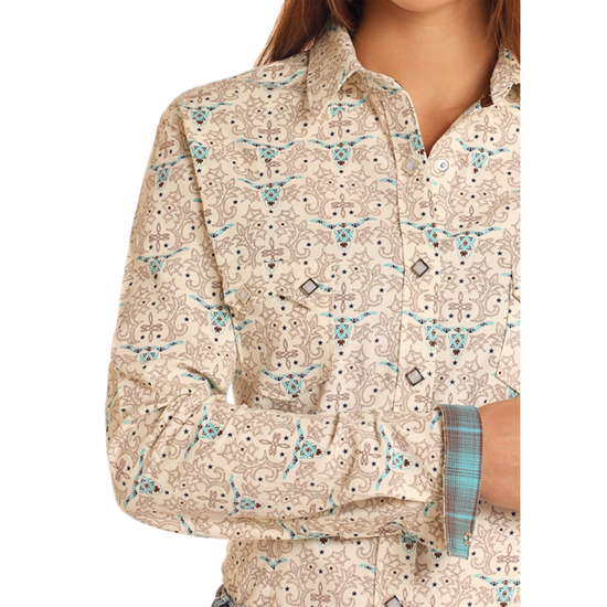 Rough Stock Ladies Novelty Corduroy Natural Snap Shirt RWN2S05095