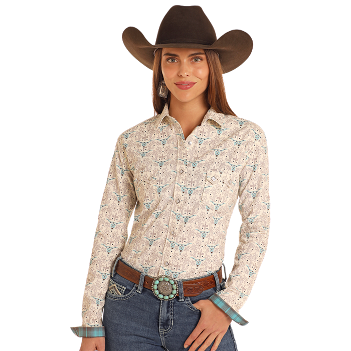 Rough Stock Ladies Novelty Corduroy Natural Snap Shirt RWN2S05095