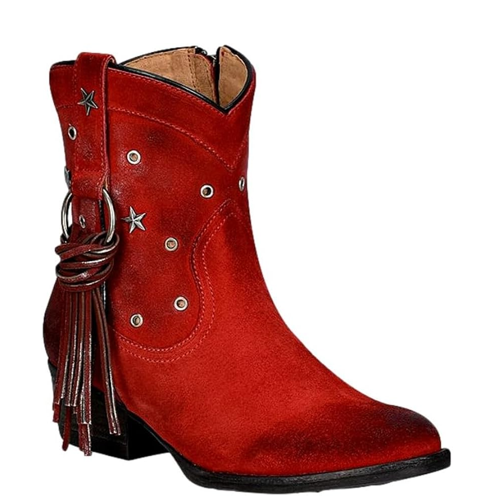 Circle G By Corral® Ladies Fringe & Studs Round Toe Red Booties Q0218
