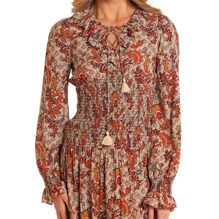 Rock & Roll Denim Ladies Floral Tiered Western Maxi Dress BWD2R05217