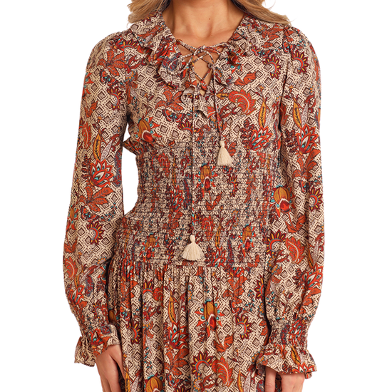 Rock & Roll Denim Ladies Floral Tiered Western Maxi Dress BWD2R05217