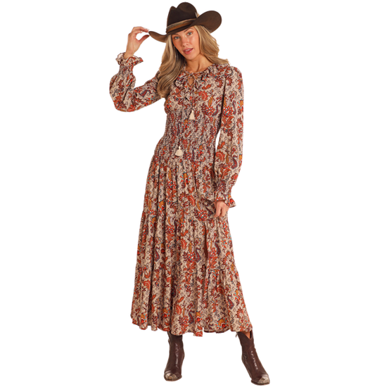 Rock & Roll Denim Ladies Floral Tiered Western Maxi Dress BWD2R05217