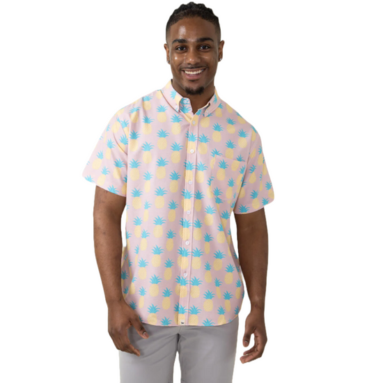 Simply Southern Men's Pineapple Button Down Pink Shirt 0124-MN-BTNDWN-PINE