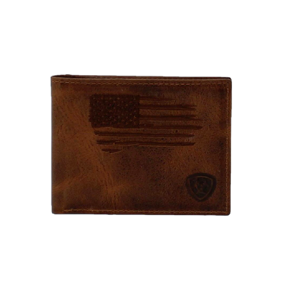 Ariat® Men's Brown USA Flag Leather Bi-Fold Wallet A3545602