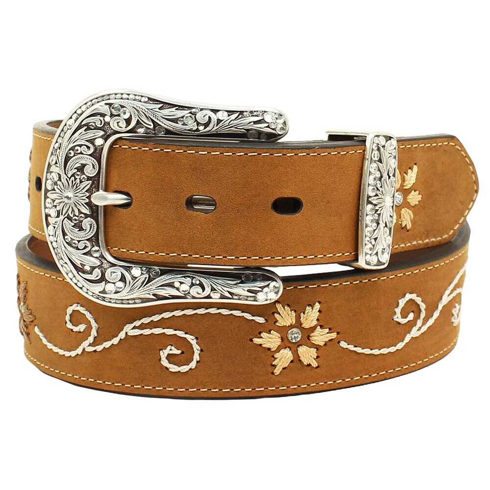 Women\'s  unisex Brown Embroidered Floral Leather Belt EMBROIDERED FLOWER LEATHER BELT | Lucky Brand main image 4