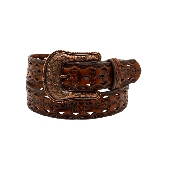 Ariat Ladies Tooled Brown With Bronze Buckle Leather Belt A1523667