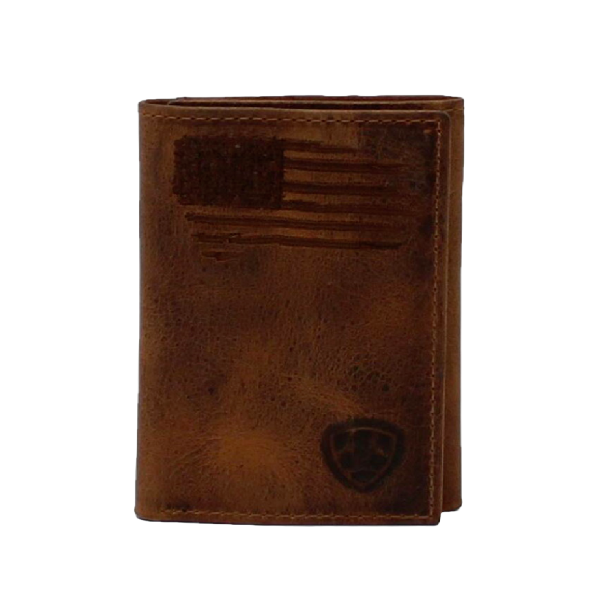 Ariat® Men's Brown Distressed USA Flag Tri-Fold Wallet A3545402