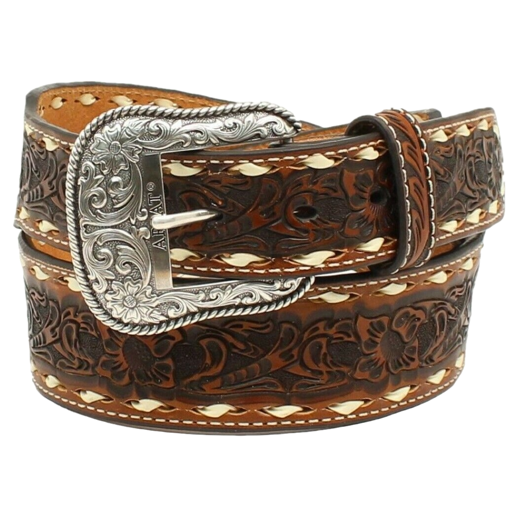 Ariat® Men's Tapered Floral Embossed Lacing Tan Leather Belt A1023008