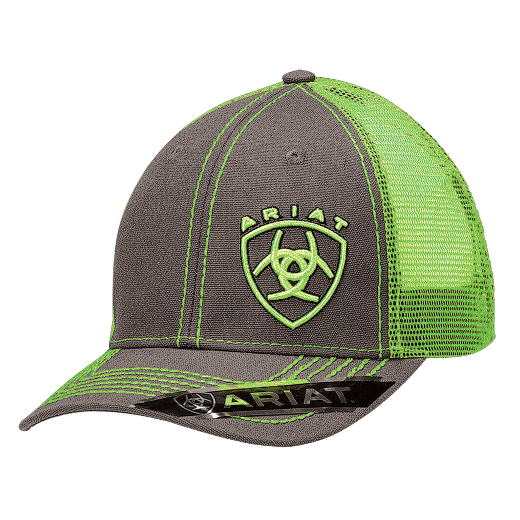 Ariat® Mens Grey & Green Shield Logo Snapback Ball Cap 1595123