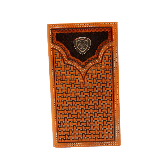 Ariat® Men's Natural Basket Weave Pierced Shield Rodeo Wallet A3540548